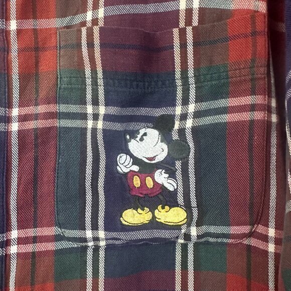 The Disney Store Mickey Mouse Embroidered Button Down Shirt Tartan Men's M  VTG - Picture 2 of 5